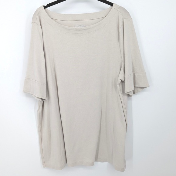 Chico's Tops - Chicos T-Shirt Women Plus XXL Beige Pima Cotton Boat Neck Short Sleeve Basic Top